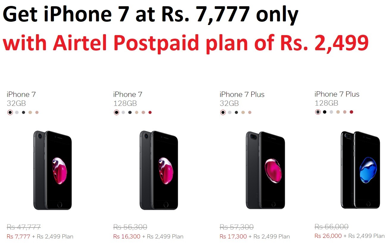 iPhone 7 with Airtel postpaid offer in India - price and cost